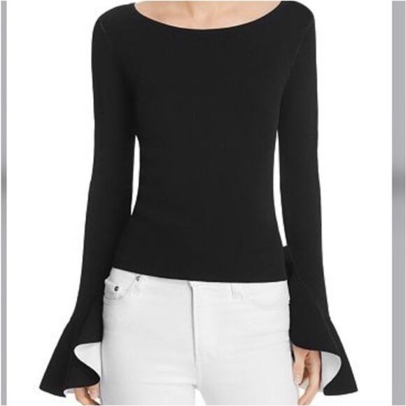 Anthropologie Milly NYC Black Knit Sweater Top Chic French Dramatic Sleeve Med - Picture 3 of 14